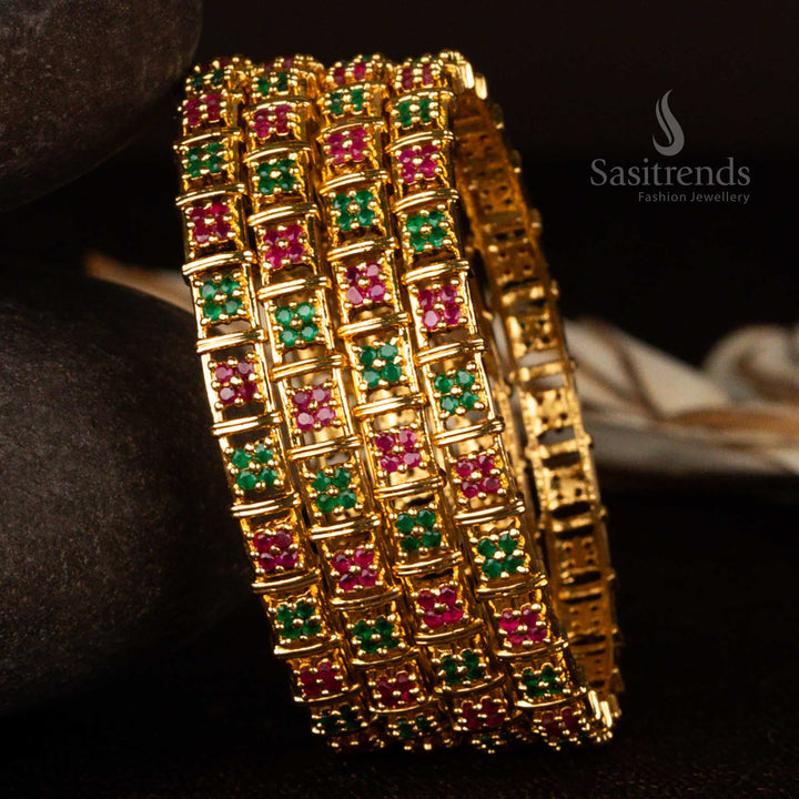 Micro Gold Plated Bangles with ruby-green stones - sasitrends