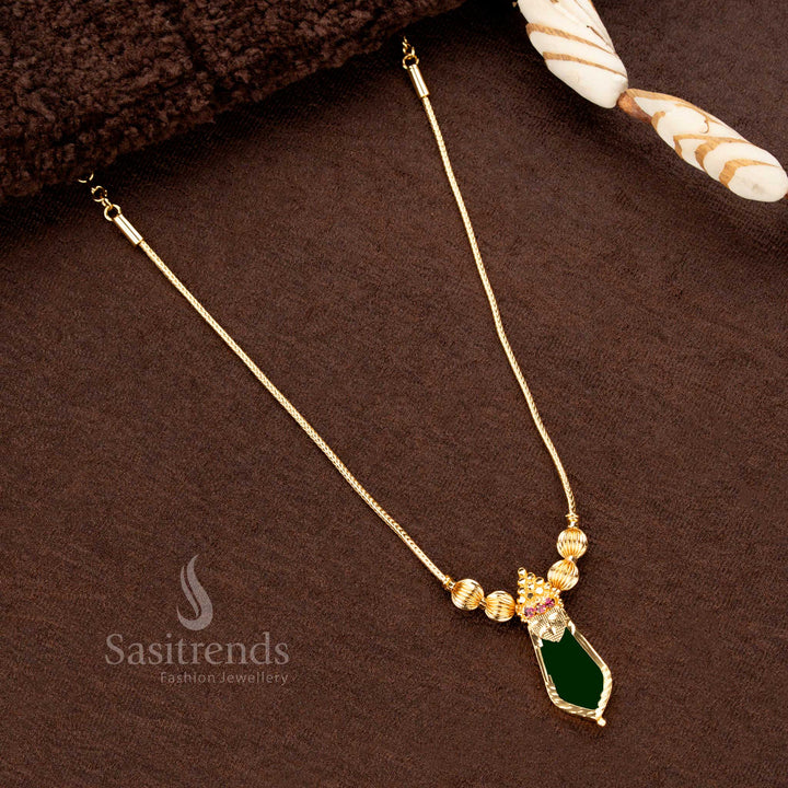 Elegant micro gold finish Green Nagapadam Palakka necklace featuring an intricate design and adjustable chain, offering a timeless ethnic look - Sasitrends