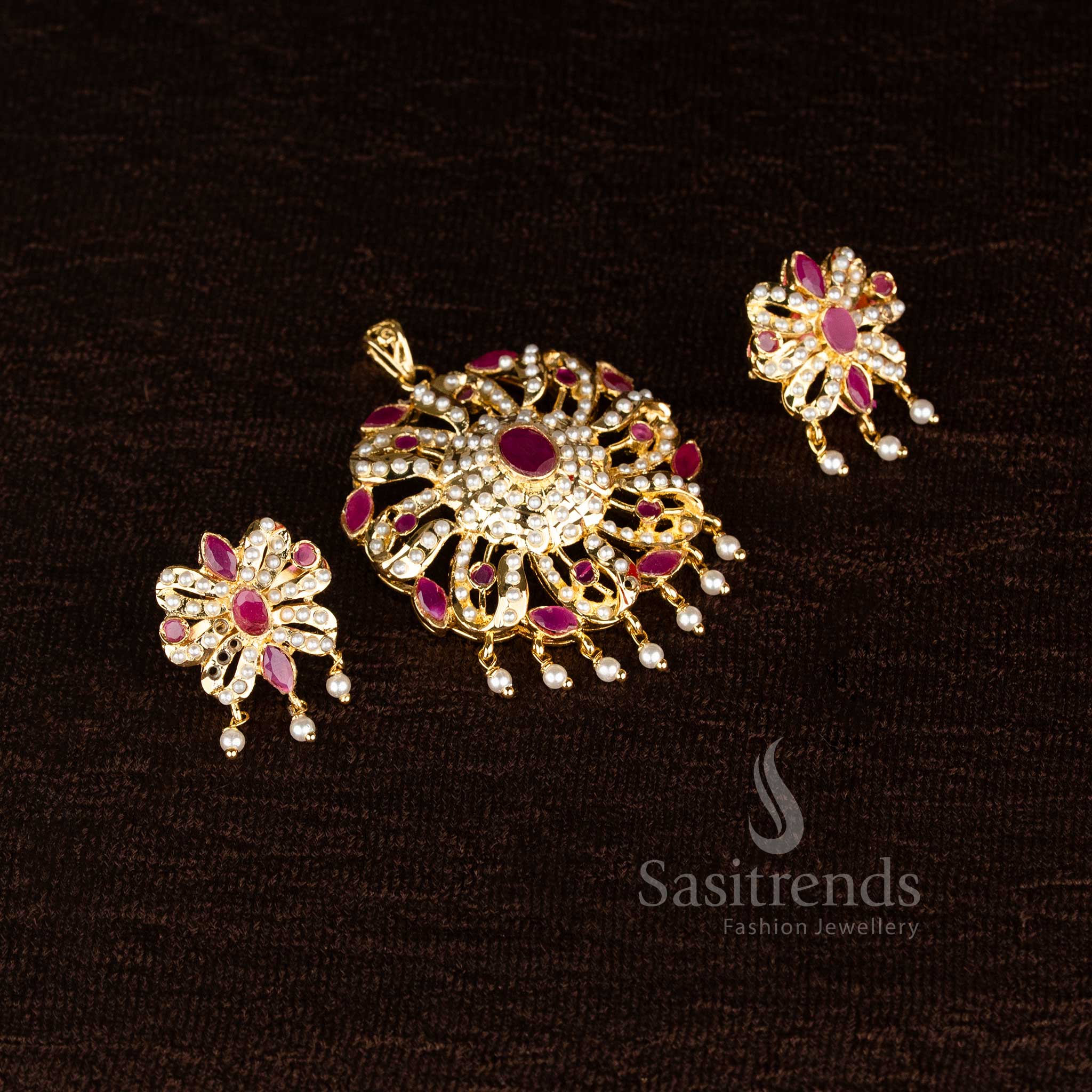 Micro gold plated Punjabi Jadau Temple Floral Cluster earrings for festive styling – Sasitrends