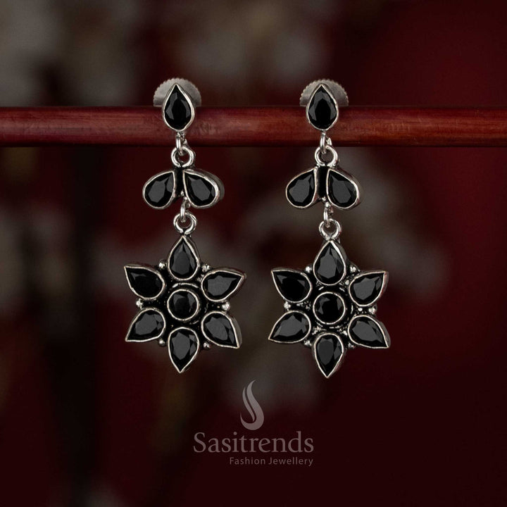 Shadow black oxidised pear-petal earrings for neat casual styling – Sasitrends