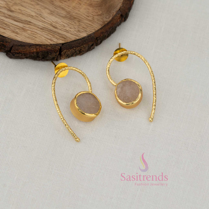 Elegant hammered U shape open circlet earrings adorned with soft white stone tones crafted for college styling professional wear and everyday elegance - Sasitrends