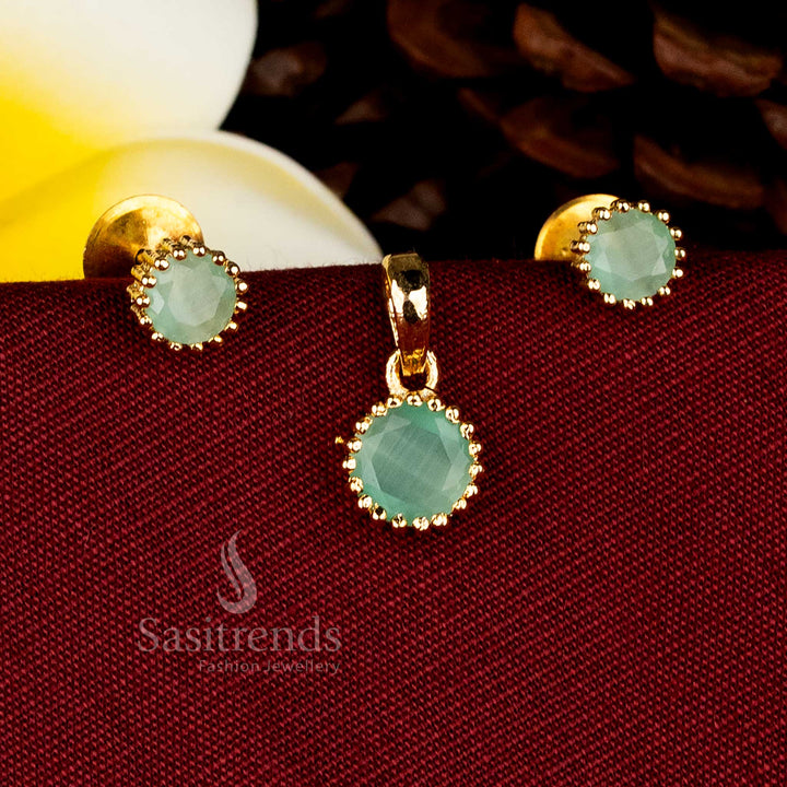 Aqua breeze mint gloss pearl and AD stone pendant set for youthful festive looks – Sasitrends