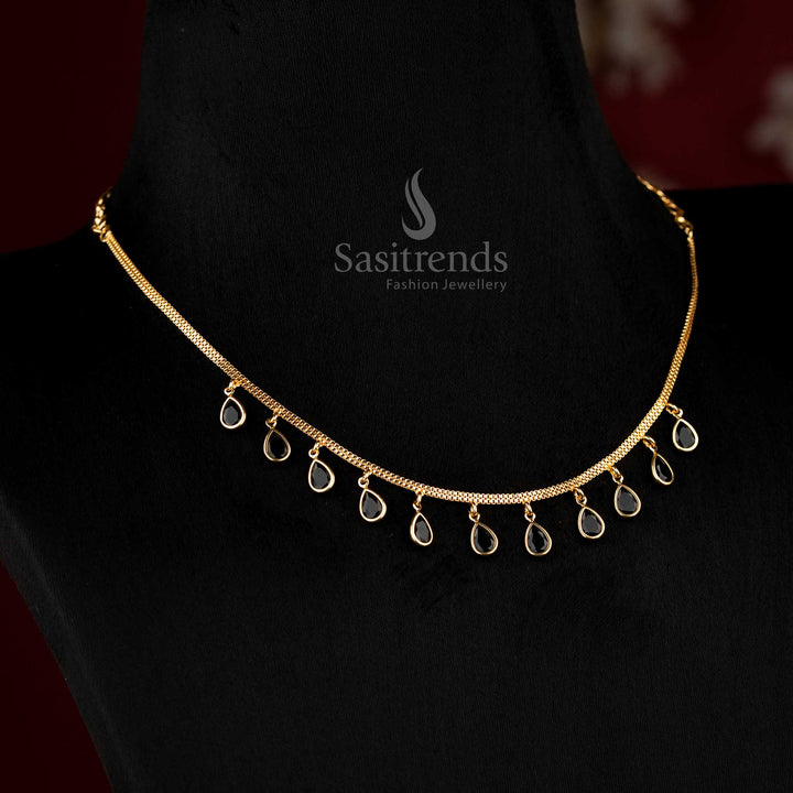 Graceful black pear AD pendant necklace, stylish accessory for modern ethnic wear - Sasitrends