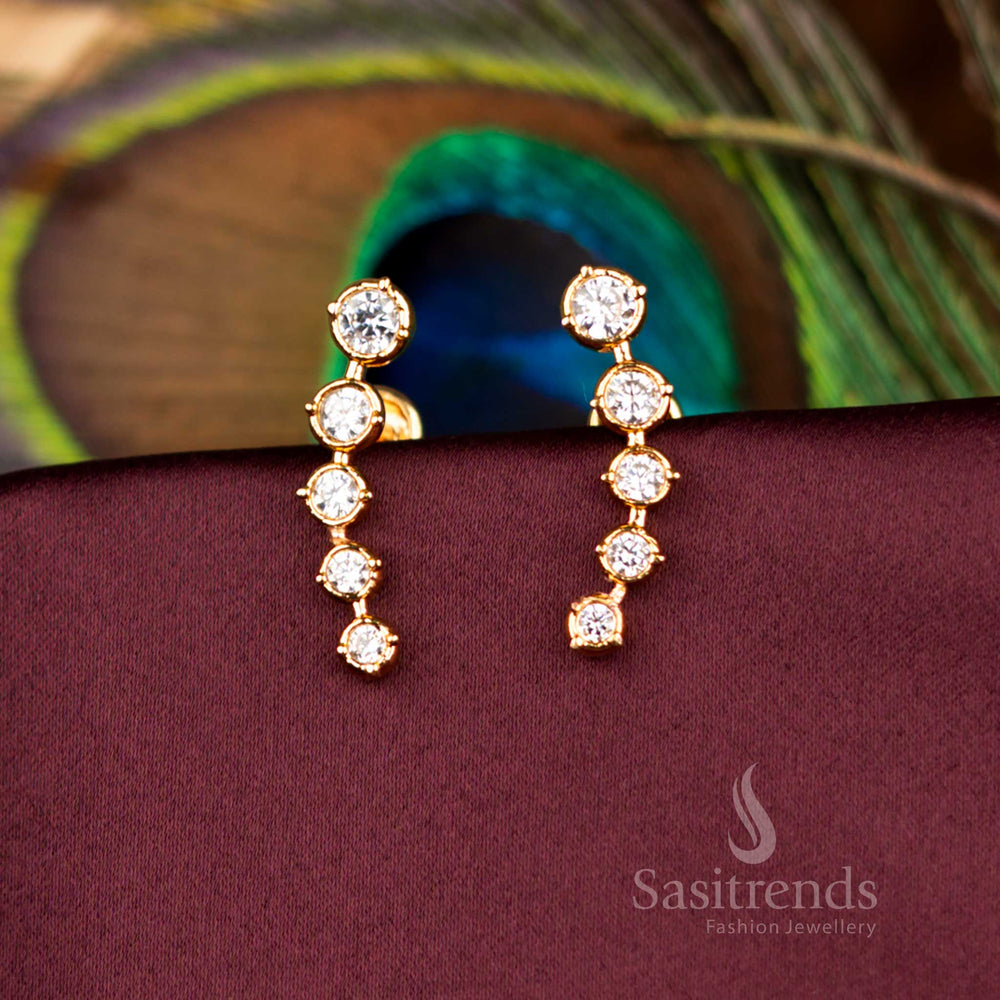 Classic Impon AD Linear Stud Earrings Guaranteed Micro Gold Plated Party Wear - Sasitrends