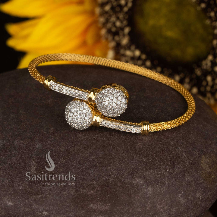 Pearl Glow white-ganga jamuna micro gold plated stone dangle earrings with sparkling accents, perfect for festive, wedding, and grand celebration occasions – Sasitrends