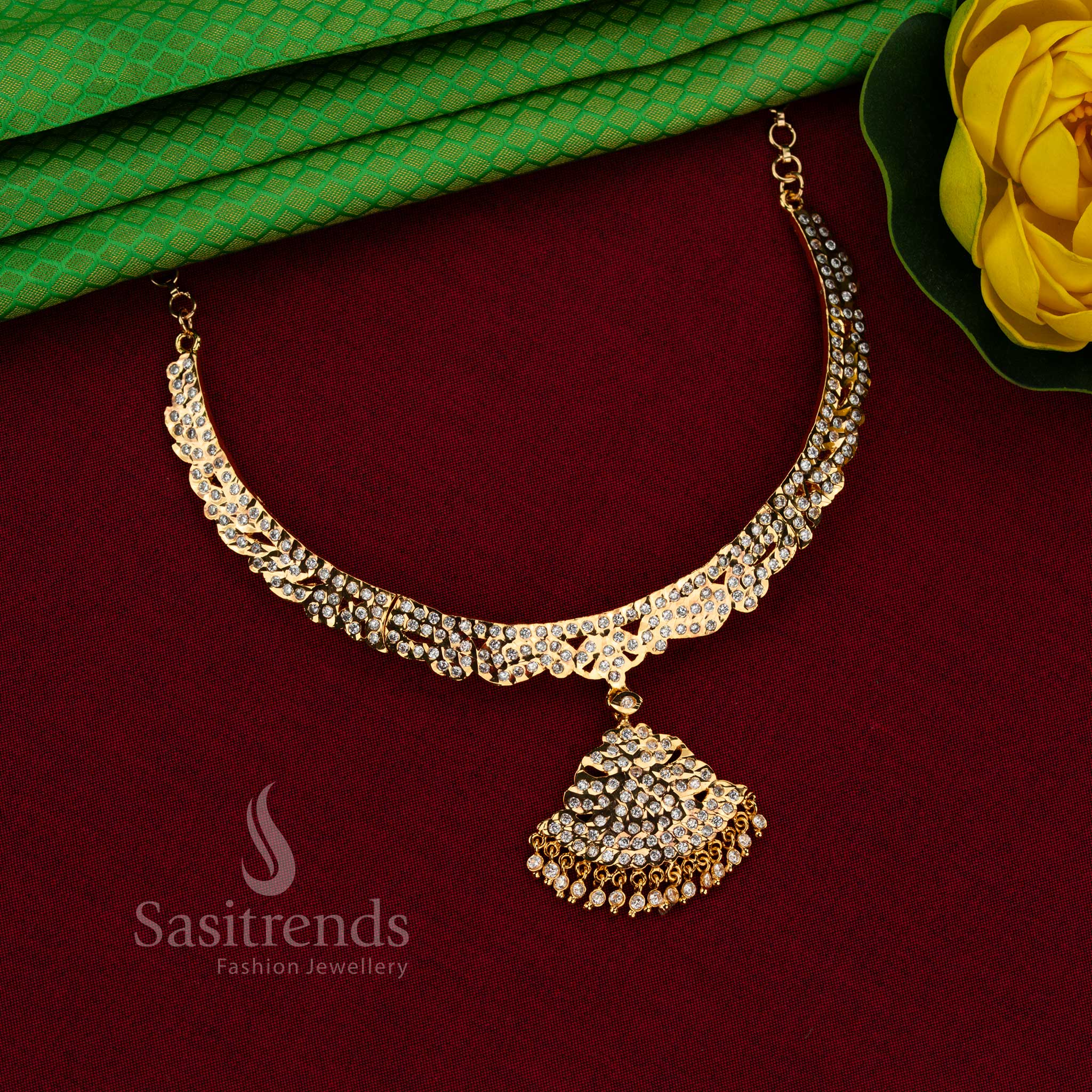 Ivory majesty impon attigai flared fan pathakam necklace white with one gram jewellery look for weddings and temple functions – Sasitrends