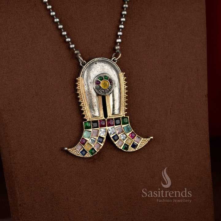 Vibrant multi dual tone antique oxidised 92.5 silver plated Shivlinga long necklace for celebrations – Sasitrends