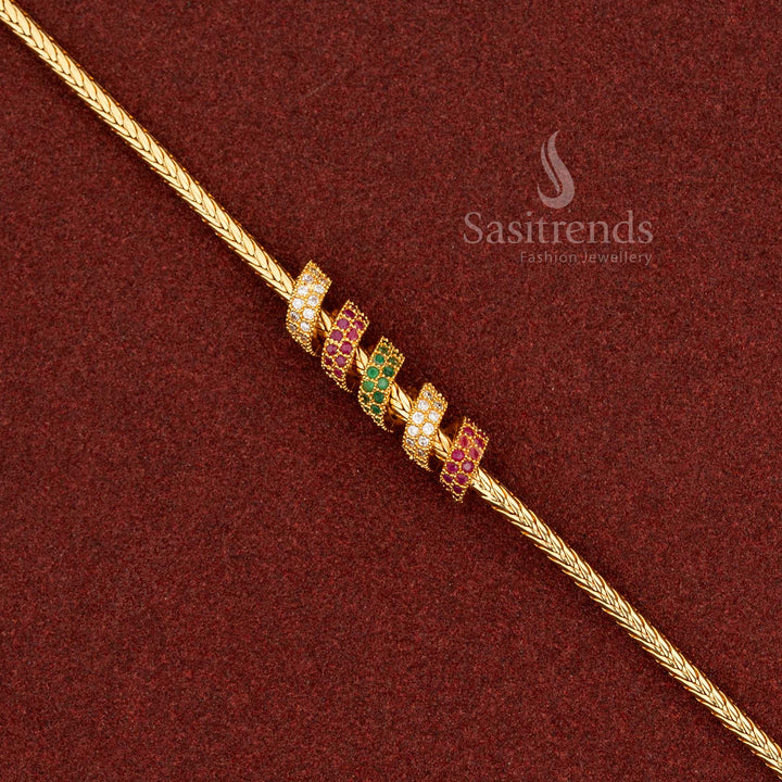 Multi micro gold spring Mugappu chain featuring AD detailing, ideal for traditional occasions and festive ethnic ensembles – Sasitrends