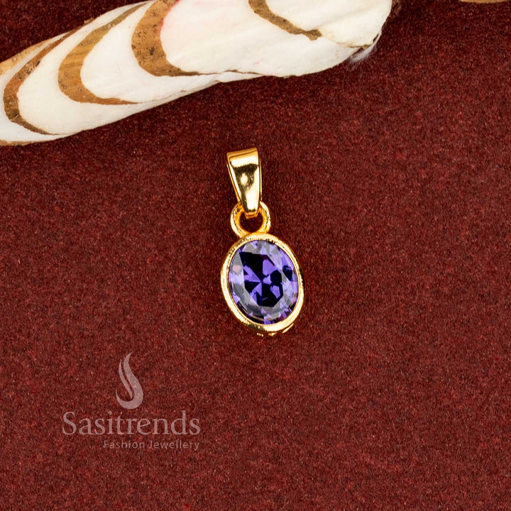 Micro gold plated oval design AD solitaire pendant dollar in purple stone finish with real gold look – Sasitrends