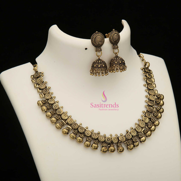 Navarathiri Special Taralini Oxidesed Antique Gold Ball Jewellery set - Sasitrends