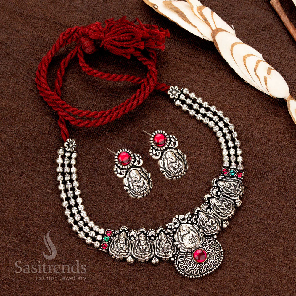 Kolapuri Oxidised Choker with Lakshmi Motifs and Red Thread – Sasitrends