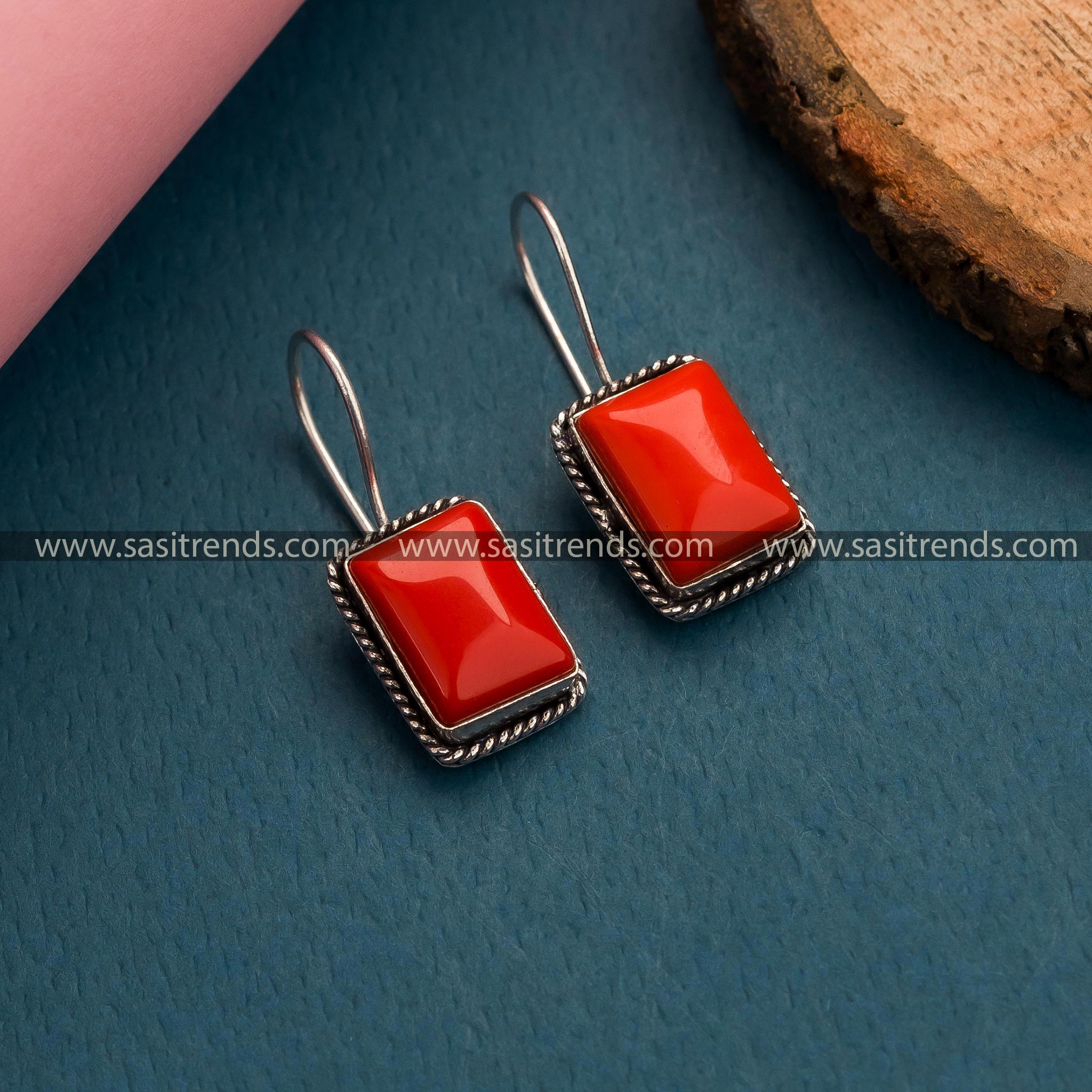 Exquisite Rectangular Monalisa Stone Fish Hook Earrings in Oxidized German  Silver - Latest Collection for Women