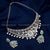 Rhodium Silver Plated Wedding Choker Necklace Set with Pink Stones, American Diamonds, and Pearl Drops