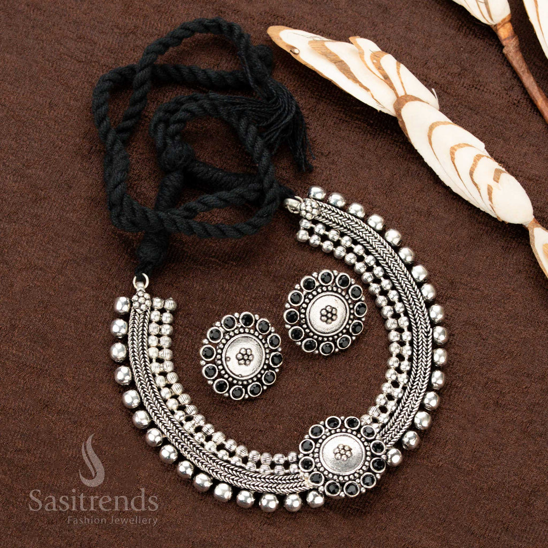 Kolapuri oxidised choker set with floral stone design – perfect for Navaratri  - Sasitrends