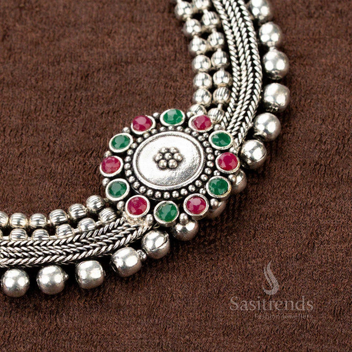 Kolapuri oxidised choker set with floral stone design – perfect for Navaratri - Sasitrends
