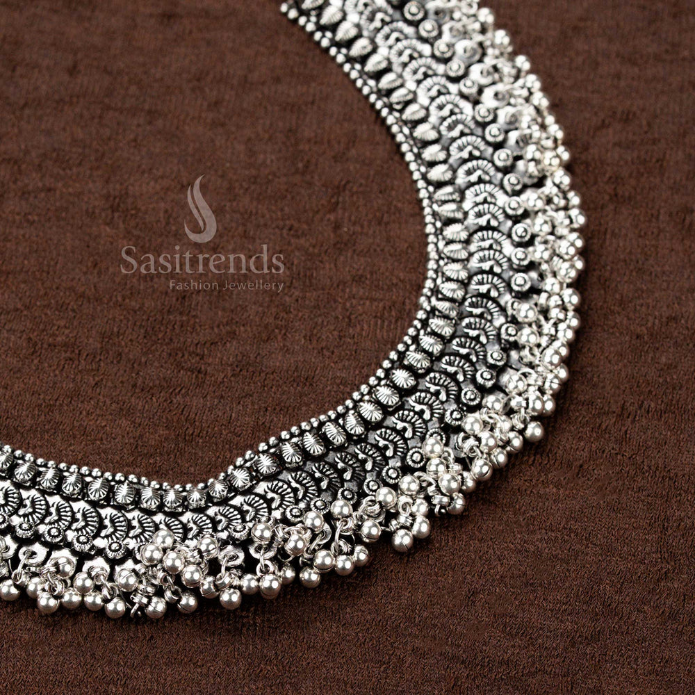 Adjustable oxidised choker necklace for Navaratri and sarees - Sasitrends