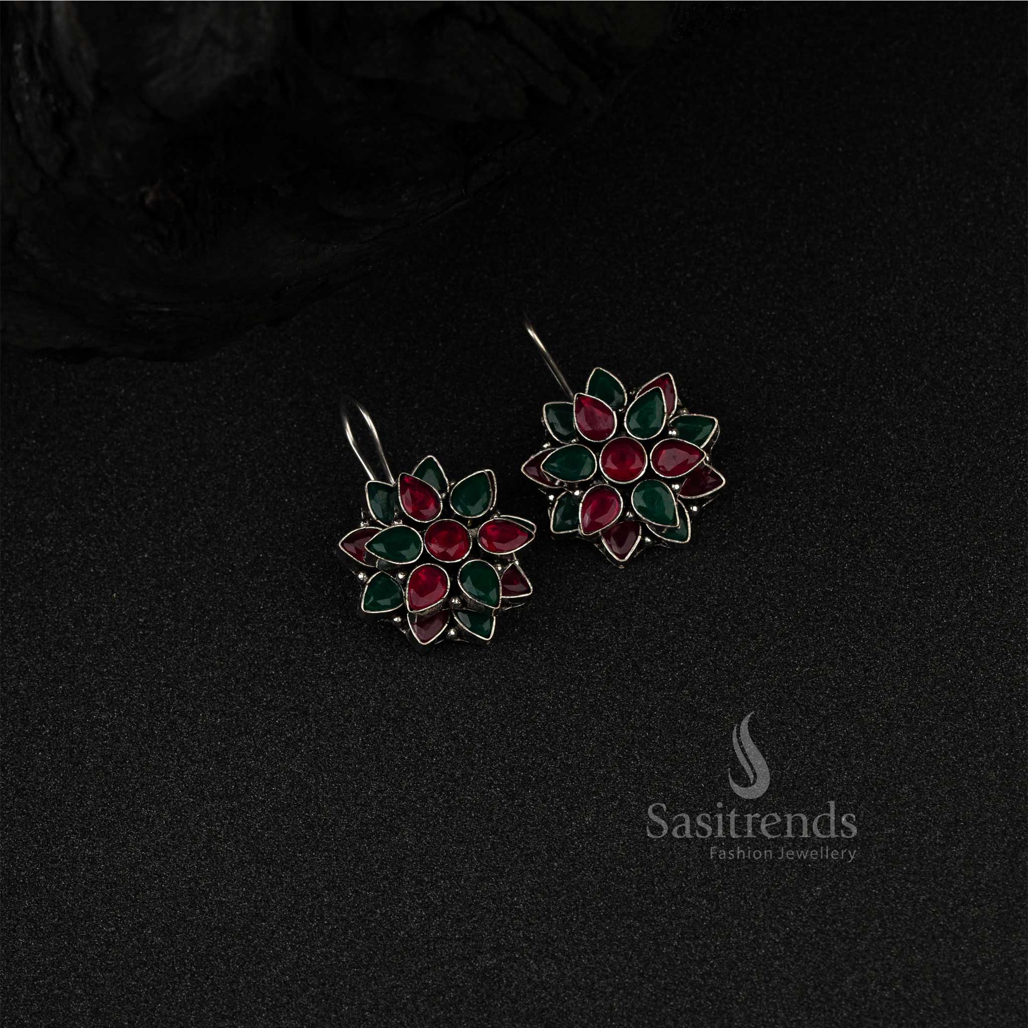 Office Wear AD Stones Oxidized German Silver Earrings