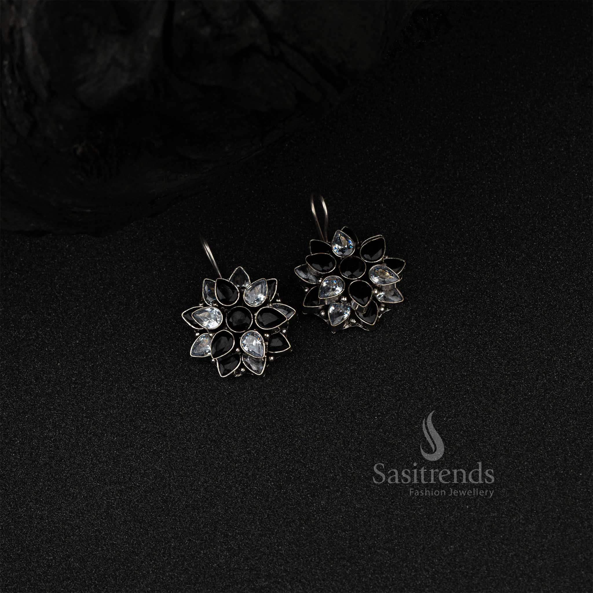 Office Wear Flower Oxidized German Silver Earrings