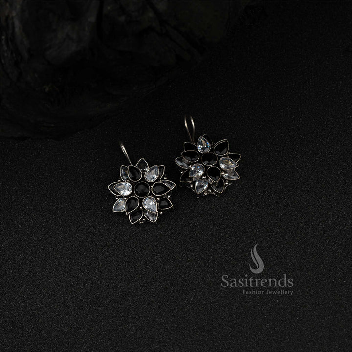 Office Wear Flower Oxidized German Silver Earrings