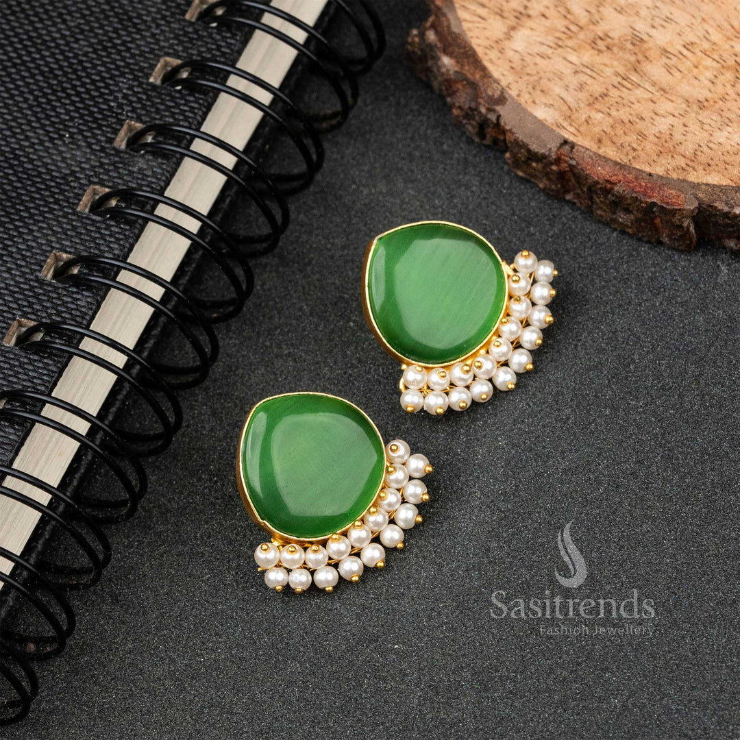 New Arrival: Attractive Gold Plated Monalisa Stone Pearl Earrings  Sasitrends
