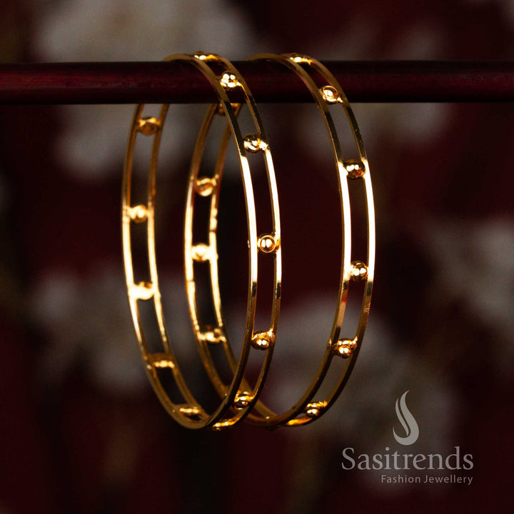 Heritage Micro Gold Plated Pair of 2 Bead Cage Pattern Bangles for Traditional Cultural Wear | Guaranteed