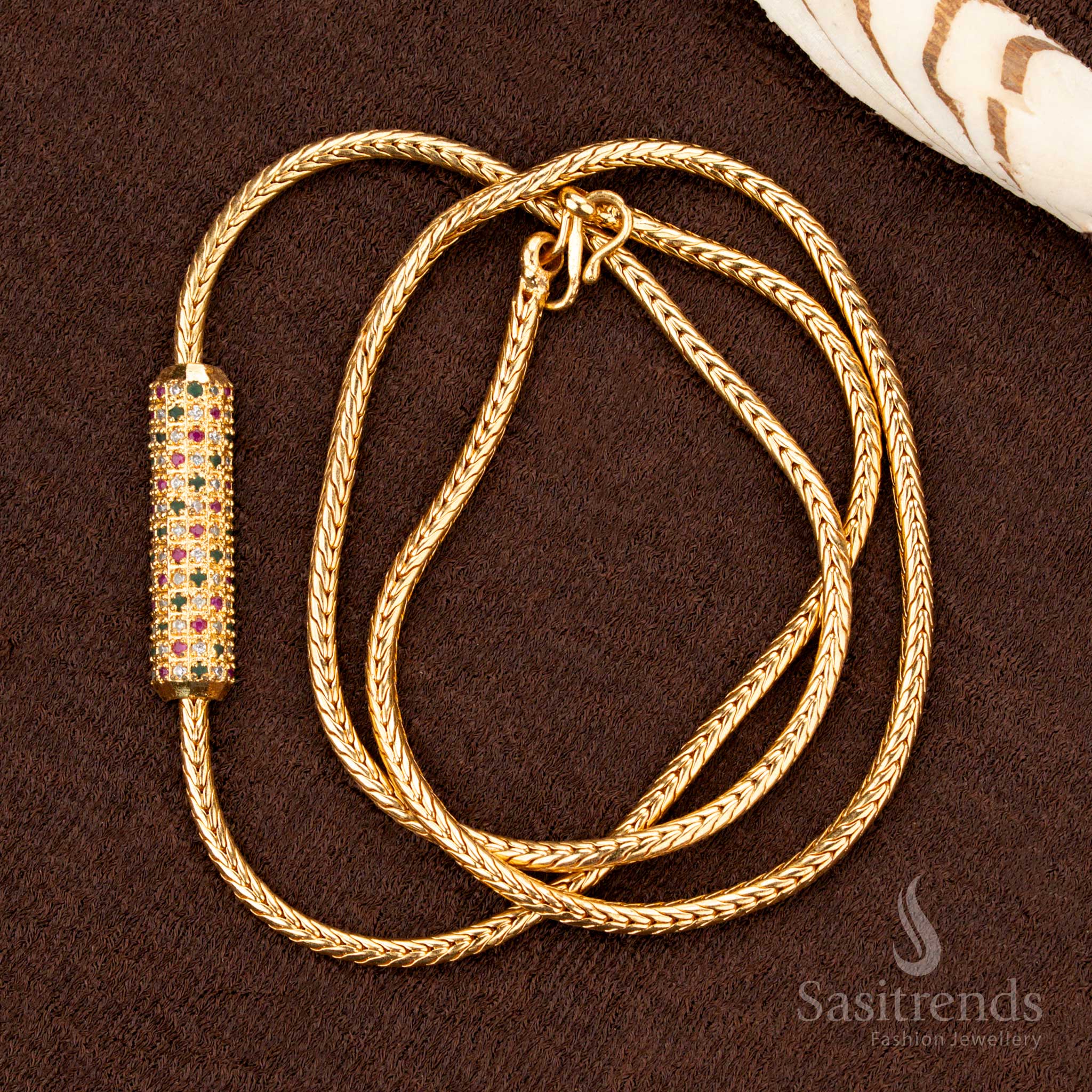Cylindrical AD Stone Mugappu Chain for Saree and Temple Wear – Sasitrends