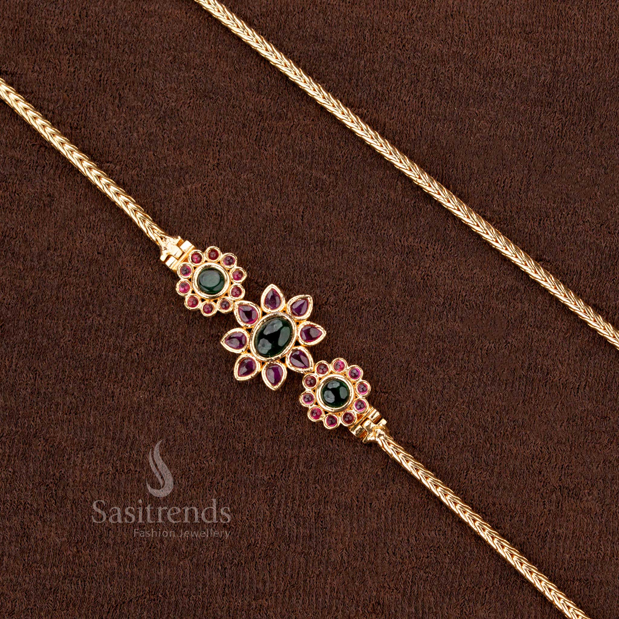 Traditional Mugappu Chain with Floral AD Stones – Sasitrends