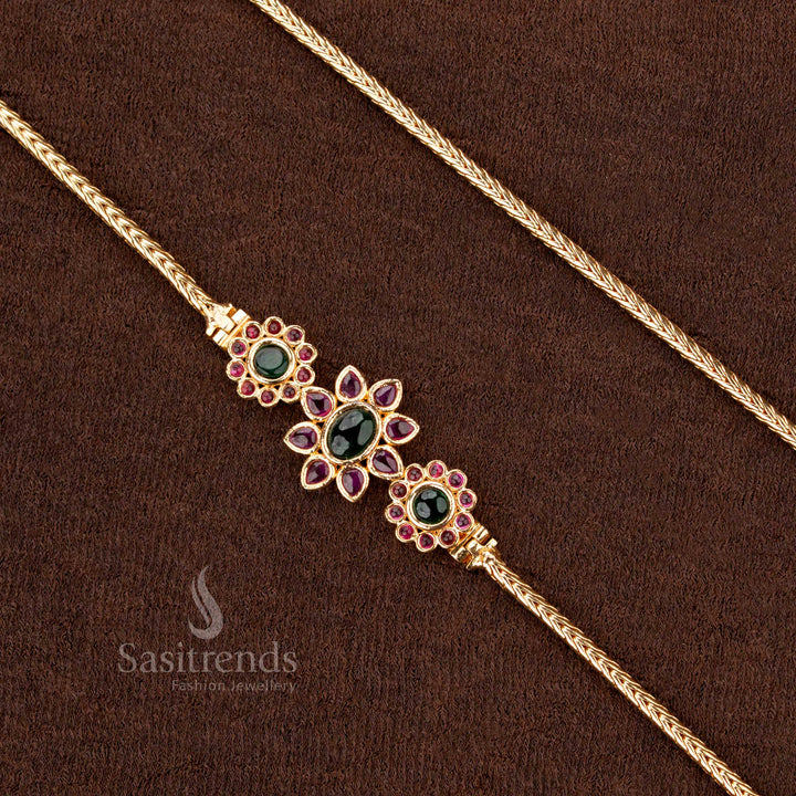 Traditional Mugappu Chain with Floral AD Stones – Sasitrends