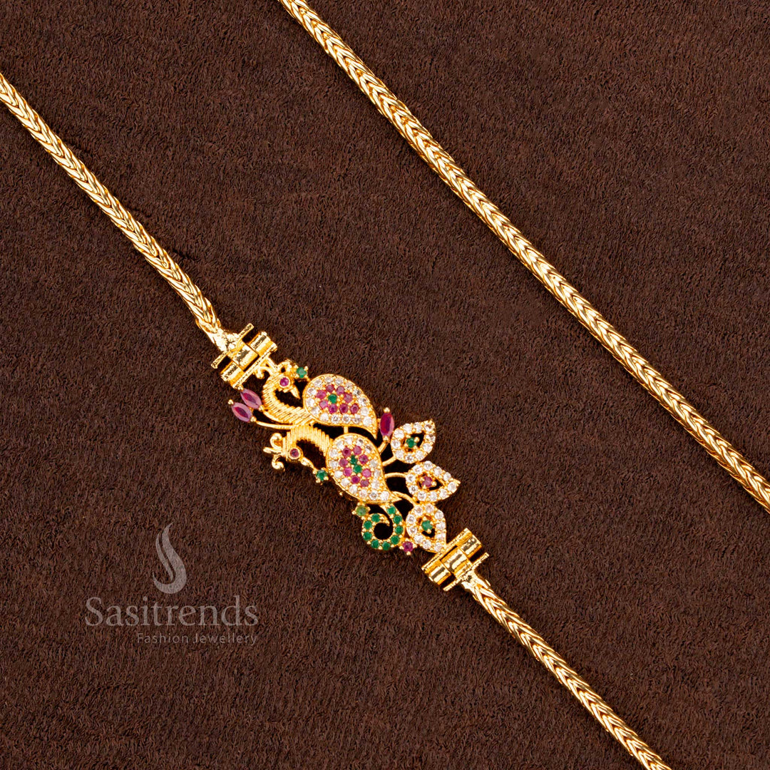 Festive Wear Mugappu Chain with Floral AD Pendant – One Gram Jewellery