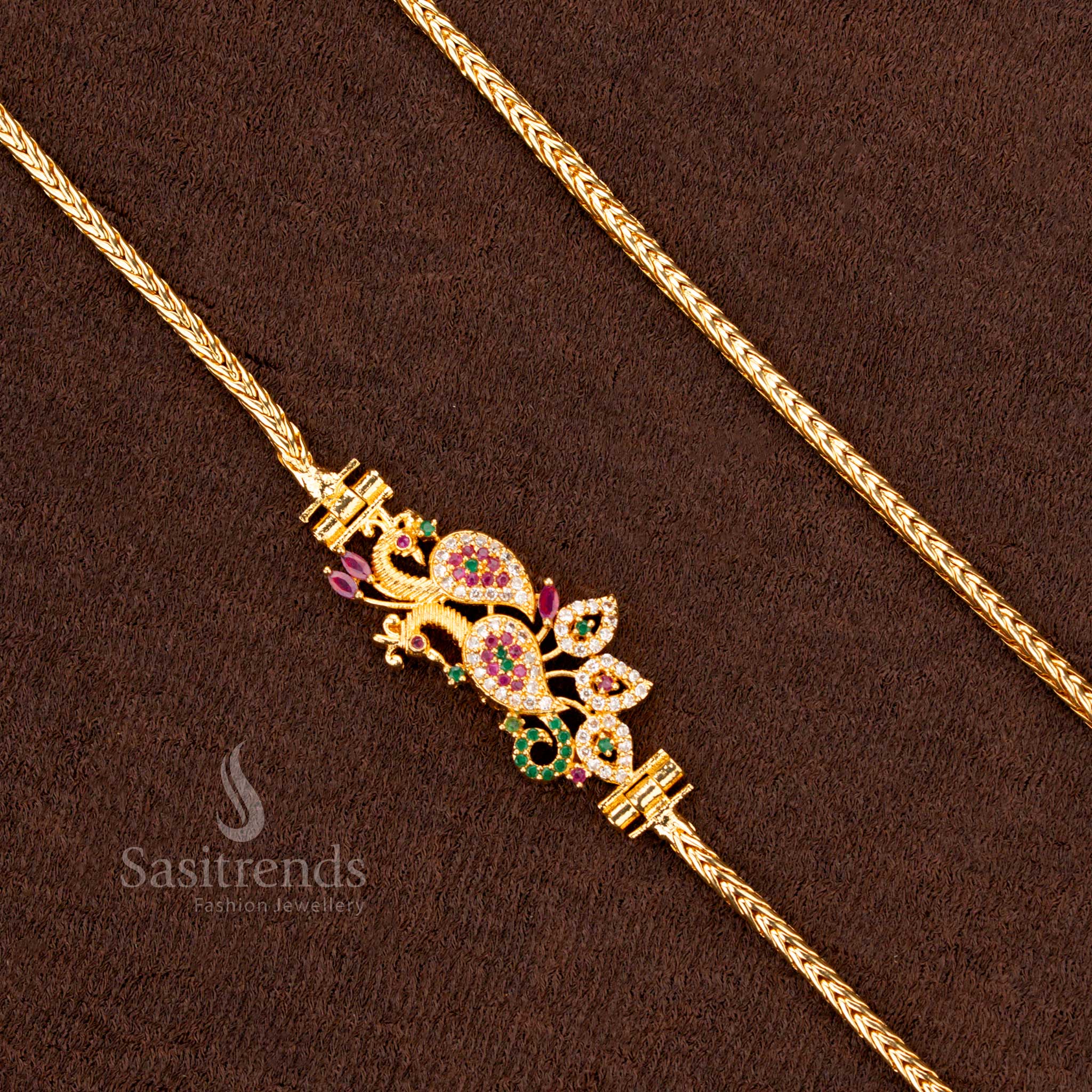 Festive Wear Mugappu Chain with Floral AD Pendant – One Gram Jewellery
