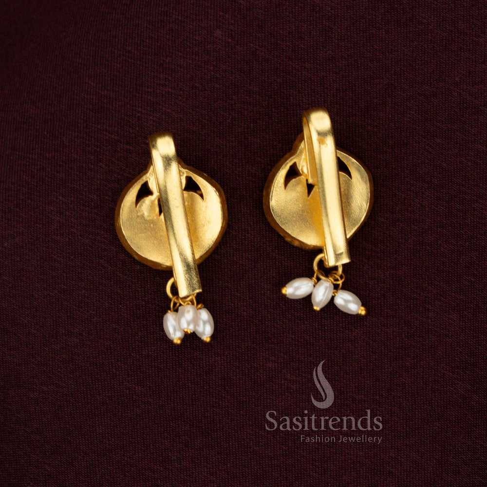 Majestic Round Geometric Jadau Bugadi Earrings Multi Color Gold Plated 24K With Kundan Detailing And Pearls By Sasitrends