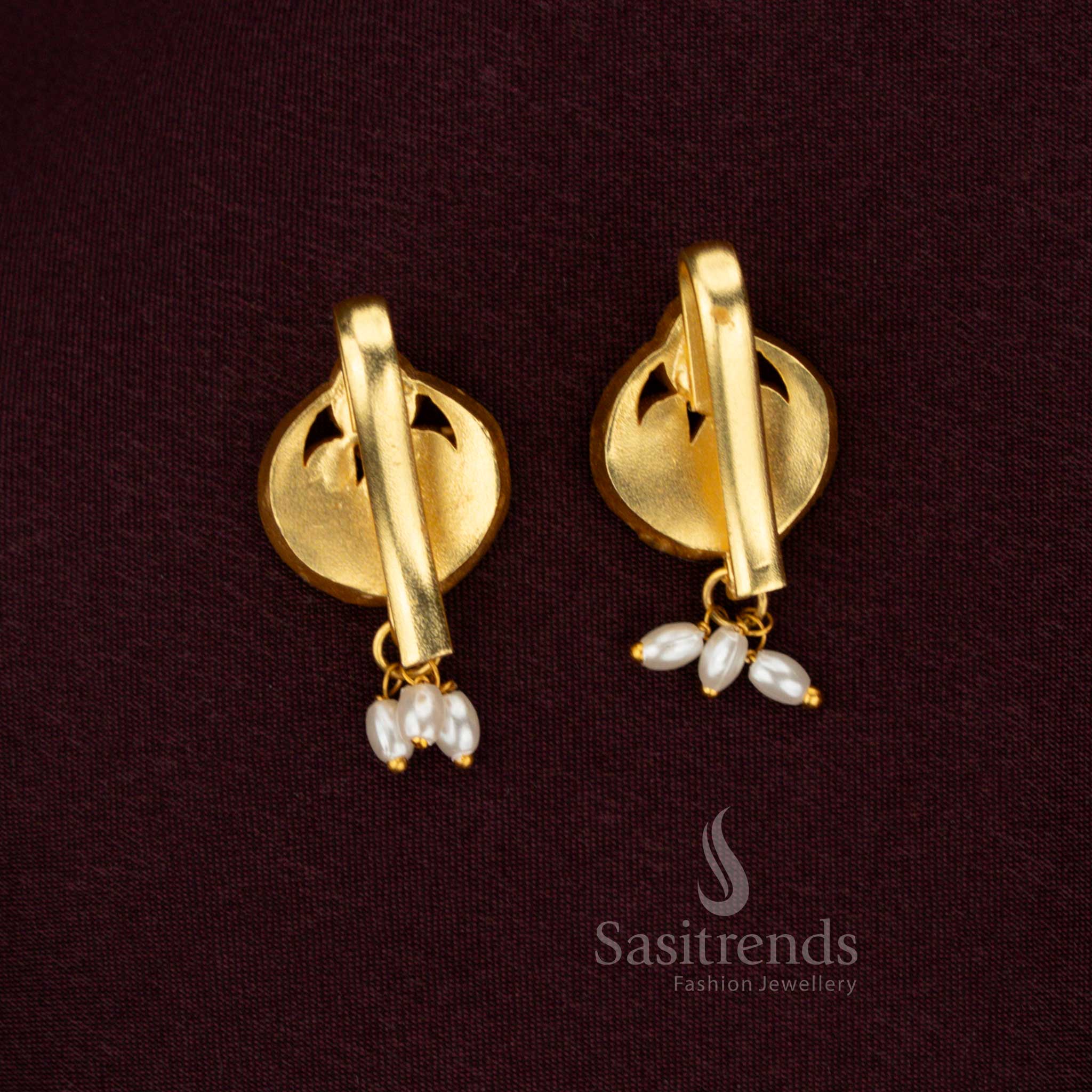 Majestic Round Geometric Jadau Bugadi Earrings Multi Color Gold Plated 24K With Kundan Detailing And Pearls By Sasitrends