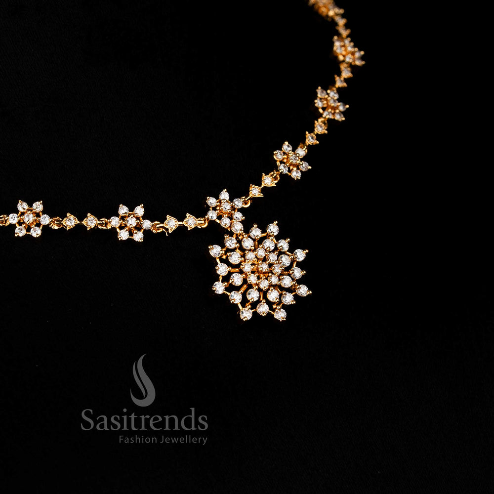 Majestic white American Diamond floral necklace showcasing luminous beauty perfect for bridal styling and festive appearance Jewellery - Sasitrends