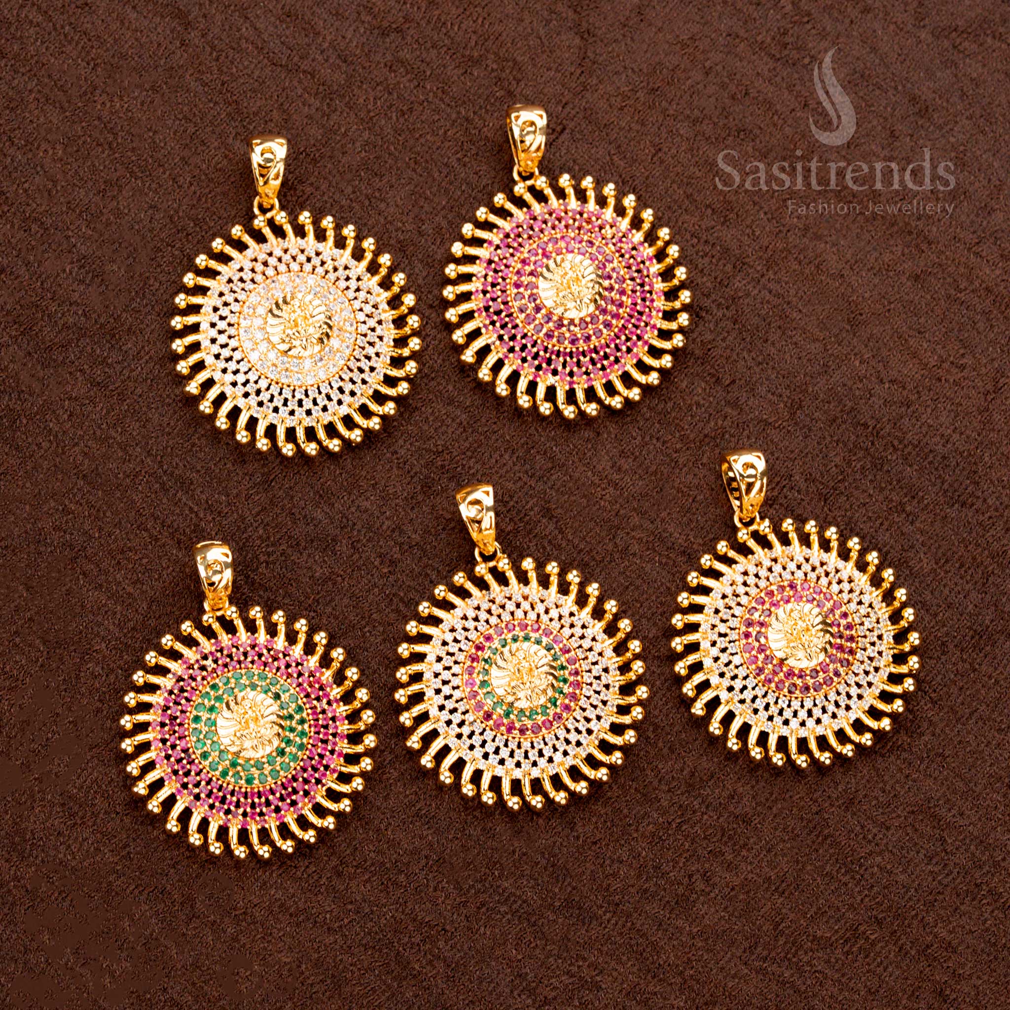 Divine micro gold plated Lakshmi pendant, encrusted with shimmering  American diamond stones, a must-have traditional jewellery piece  - Sasitrends