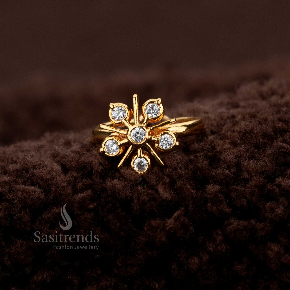 Regal Impon Addigai Micro Gold Plated Adjustable Panchaloha Ring decorated with AD Stones – Exclusive artisan craftsmanship and royal-inspired design – Sasitrends