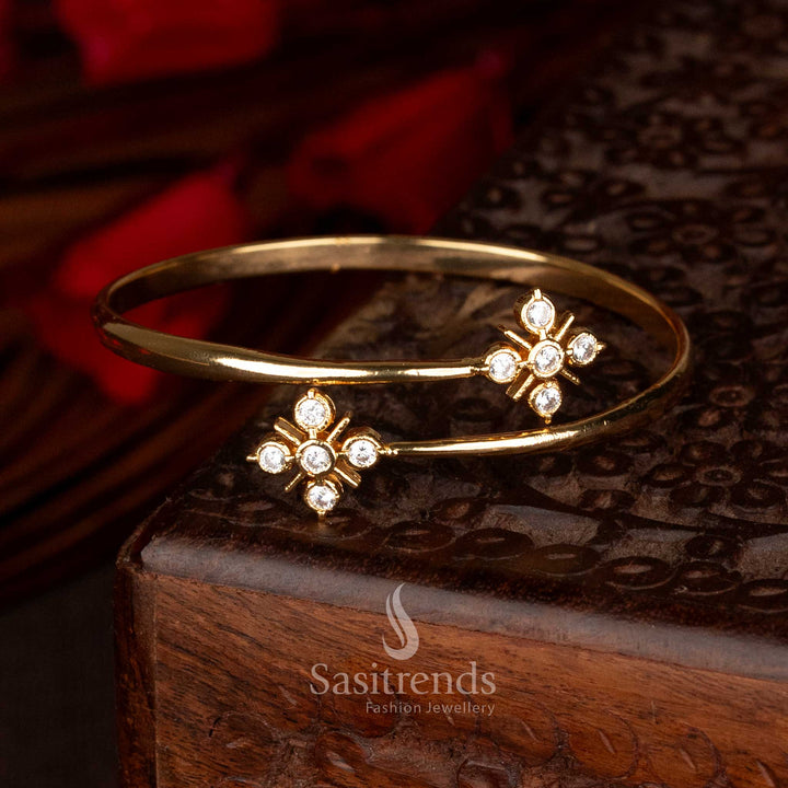 Radiant Impon micro gold plated adjustable kada bracelet featuring floral accents ideal for event wear and elegant festive styling – Sasitrends