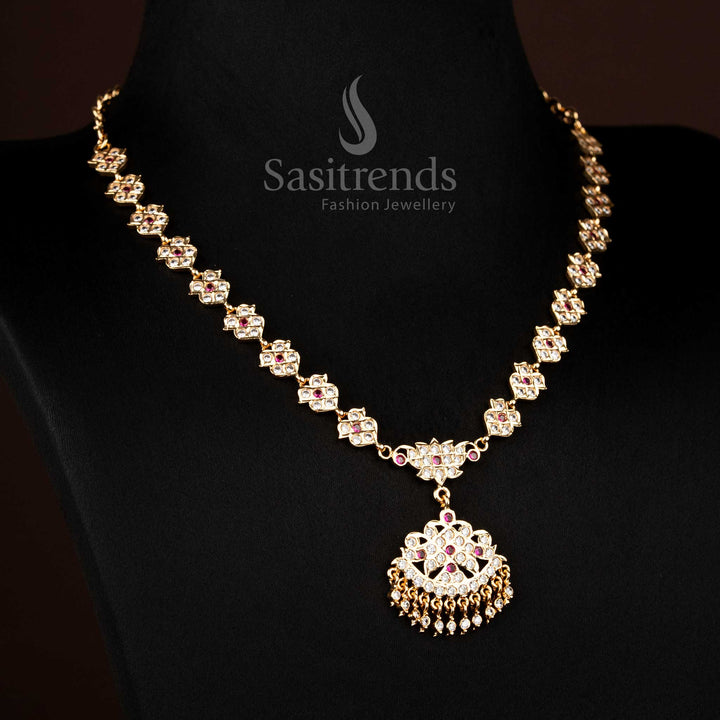 Elegant Impon AD Stone Necklace for Women - One Gram Micro Gold Plated - Sasitrends