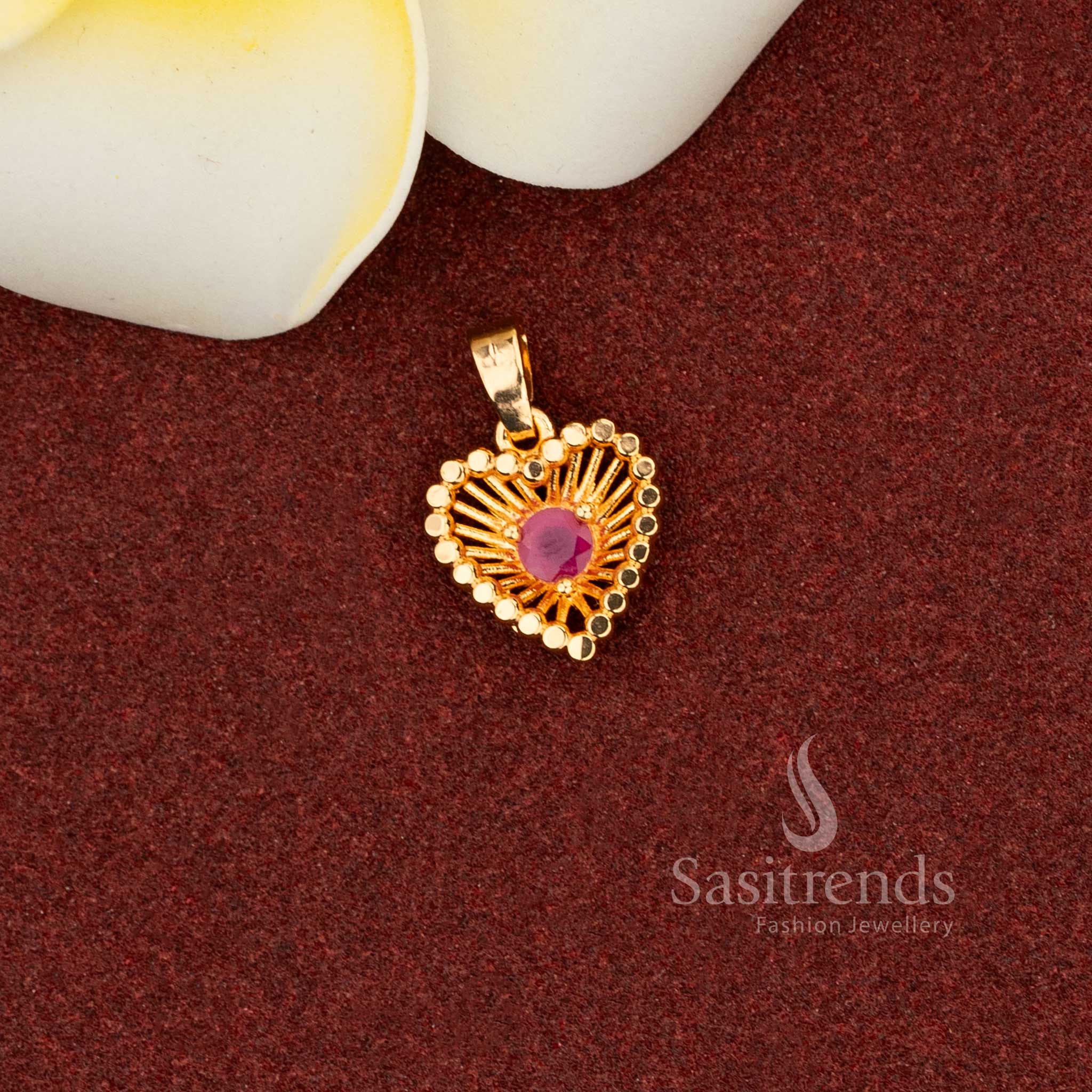 Majestic ruby AD heart ray pendant with shimmering stones ideal for festive ceremonies and elegant gatherings Jewellery - Sasitrends