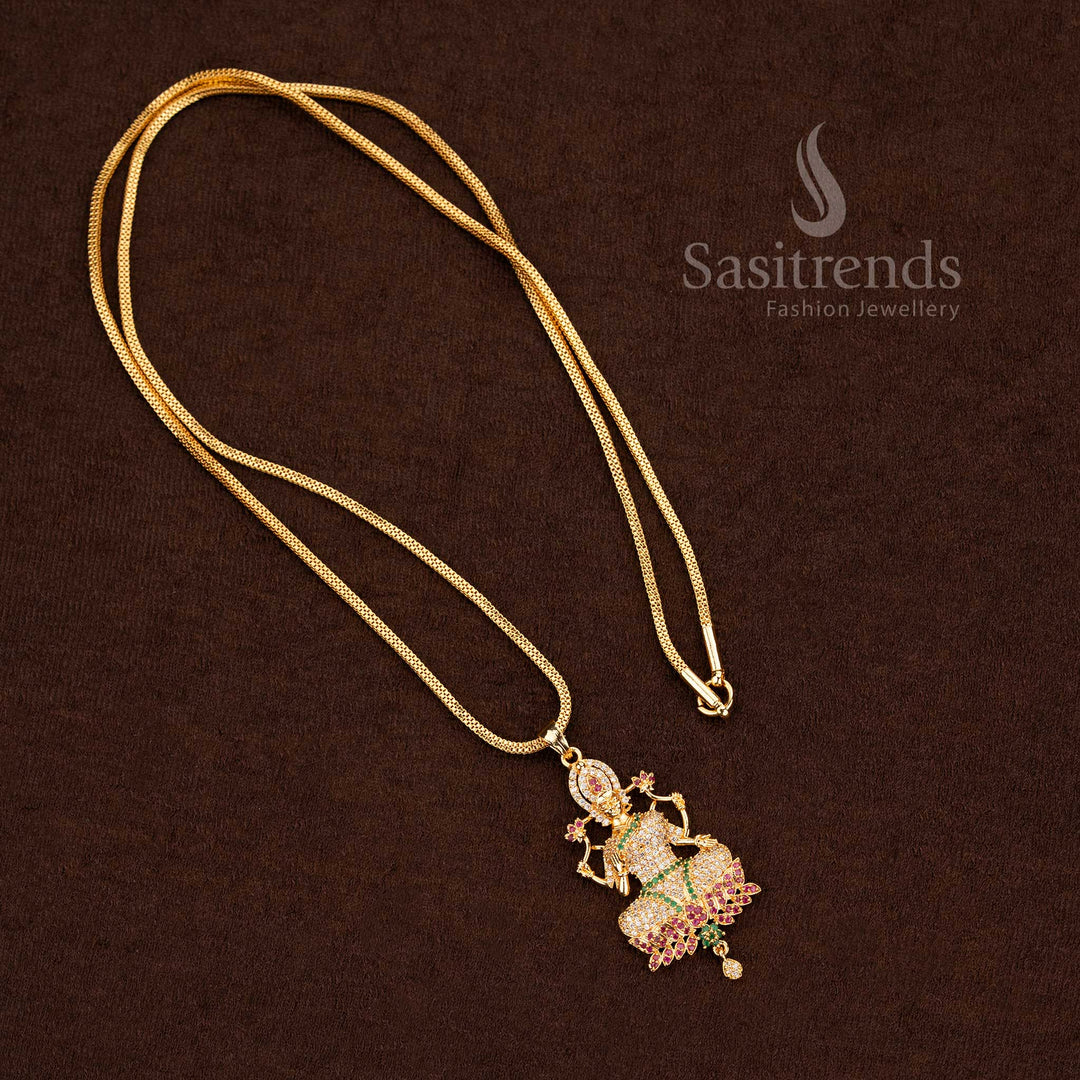 Majestic multi-colour AD stone Goddess Lakshmi pendant necklace showcasing vibrant stone lustre perfect for grand celebrations and festive Jewellery - Sasitrends