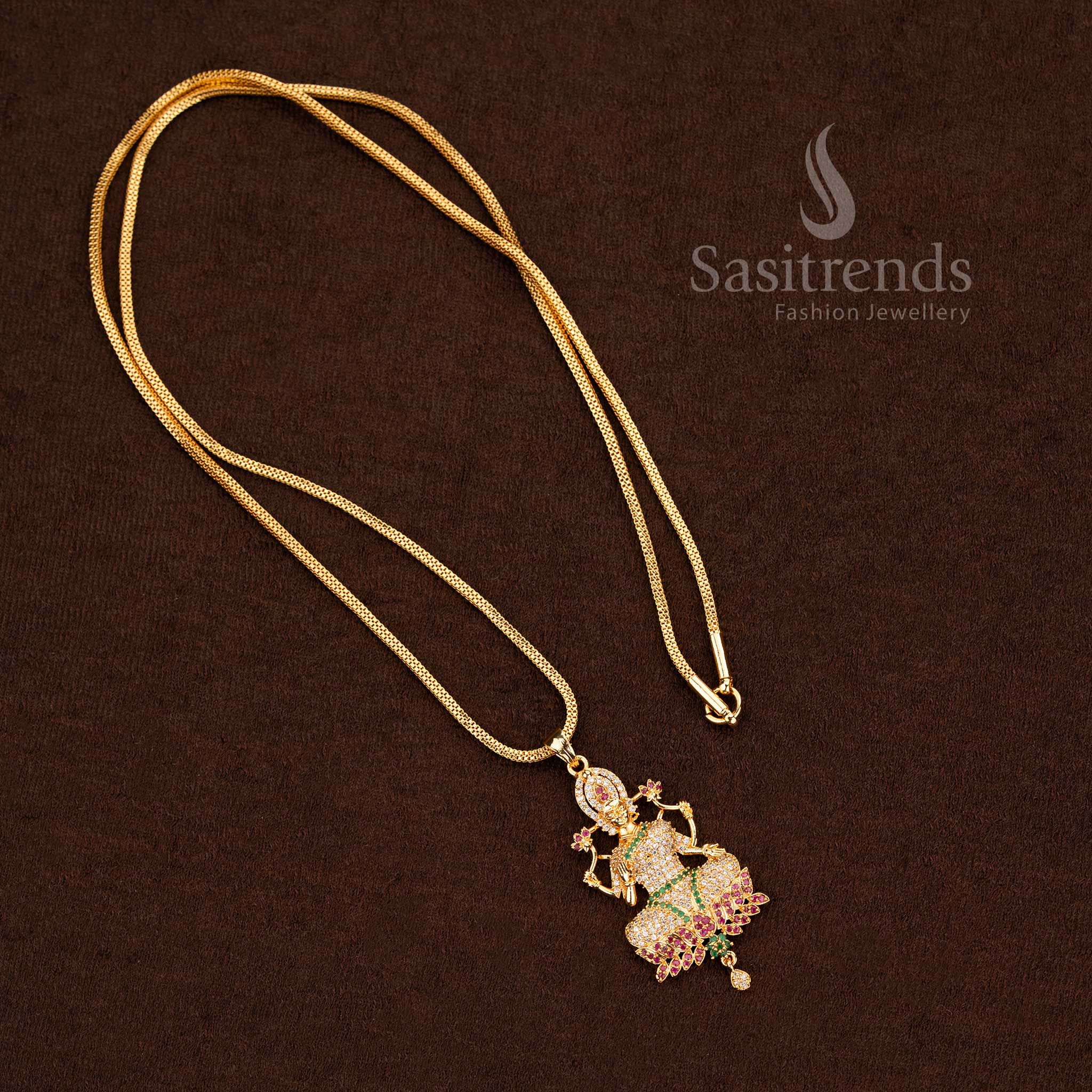 Majestic multi-colour AD stone Goddess Lakshmi pendant necklace showcasing vibrant stone lustre perfect for grand celebrations and festive Jewellery - Sasitrends