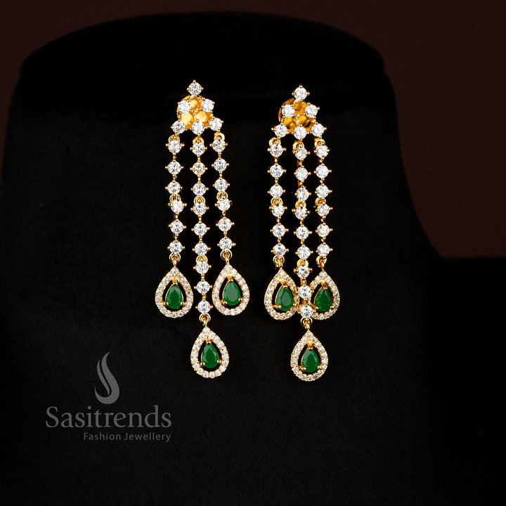 Exquisite guaranteed white-green American diamond micro gold plated drop earrings jewellery set designed for party glow – Sasitrends