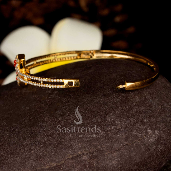 Grand pearl pavalam leaf openable bracelet bangle micro gold plated for royal glow and stylish festive wear – Sasitrends