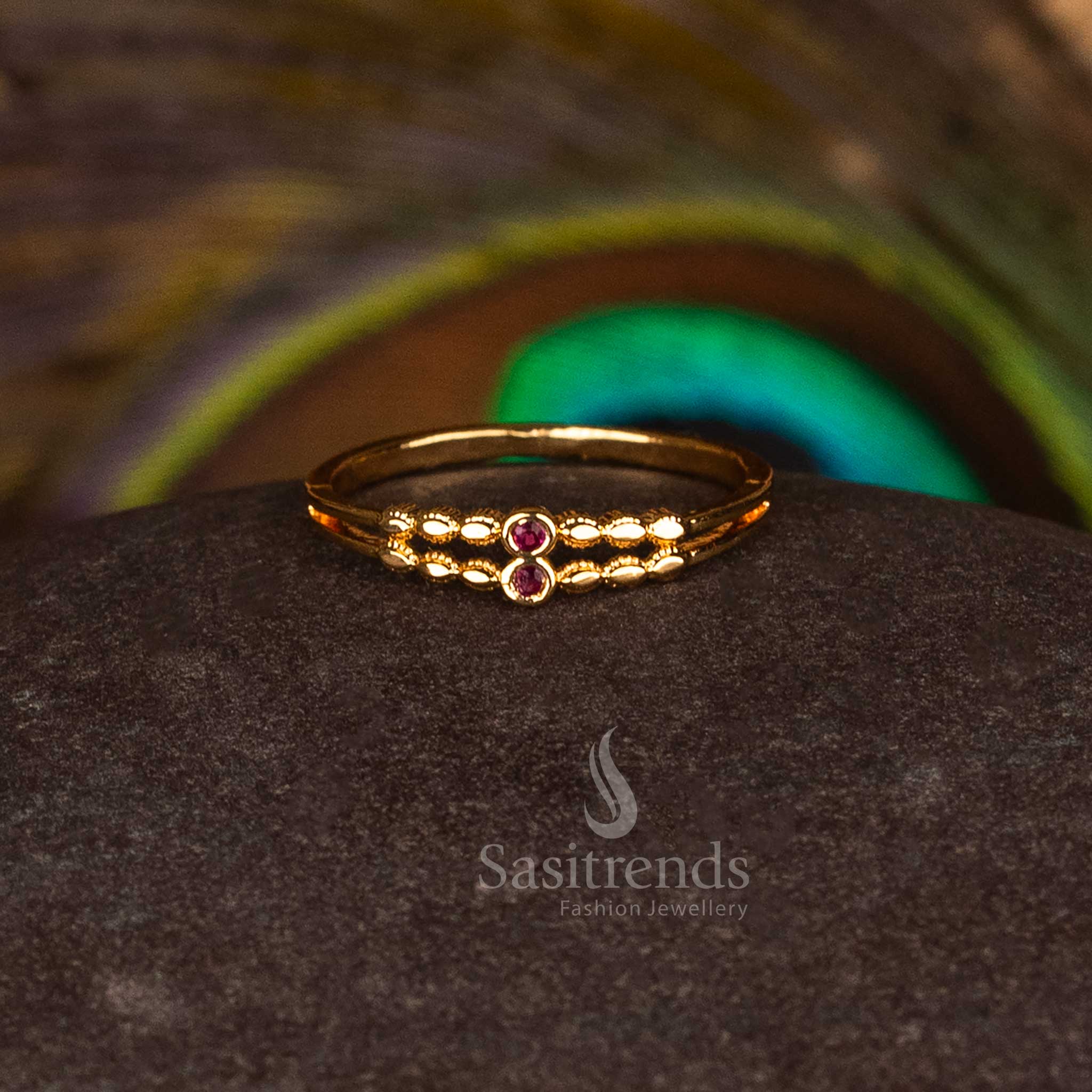 Regal Ruby Micro Gold Plated AD 2 Step Ring, Perfect for Celebratory Festive Wear and Traditional Jewellery Ensembles – Sasitrends