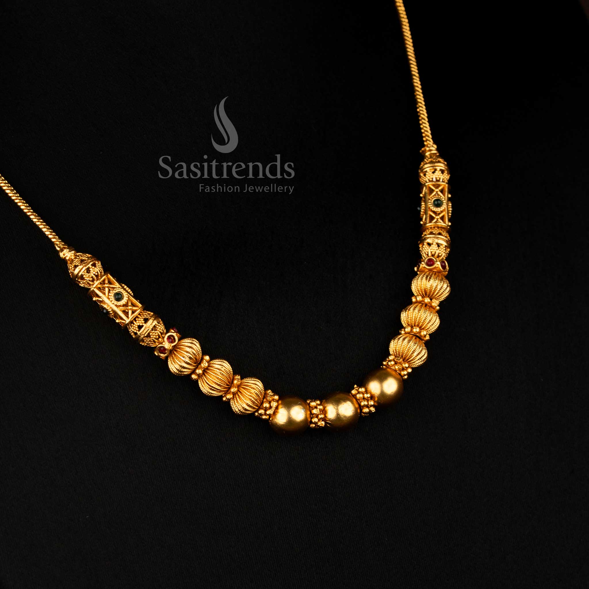 Exquisite Temple Matte Gold Plated Ball Chain Necklace Perfectly Crafted for Grand Festive and Bridal Jewellery Looks – Sasitrends