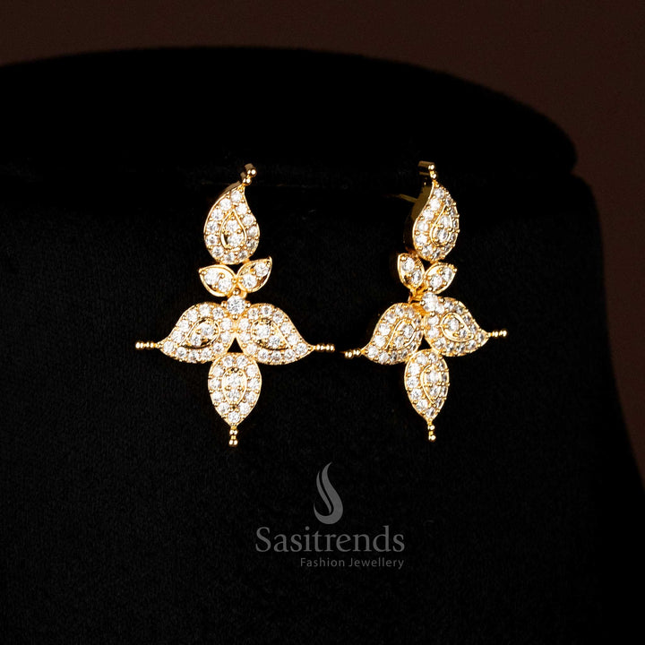  Traditional American Diamond Micro Gold Plated Mango Pattern Earrings Set In Classic White Stones With Elegant Gold Touch - Sasitrends