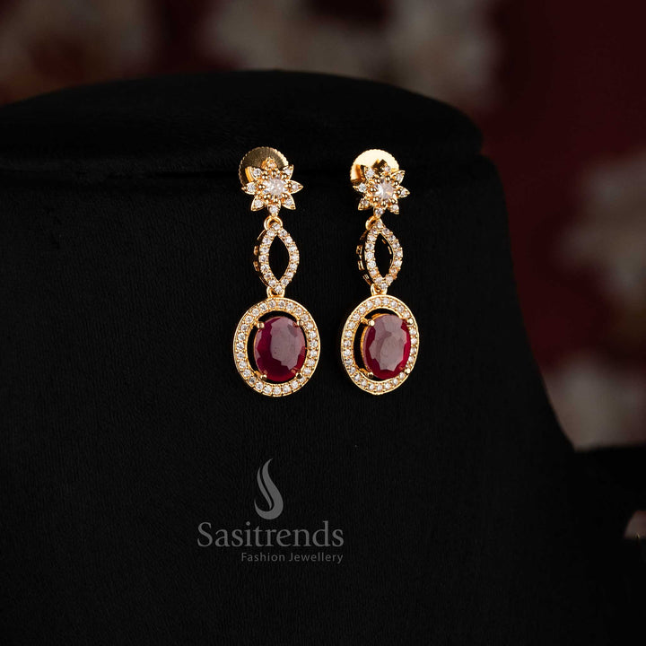 Grand Floral Leaf American Diamond Micro Gold Plated Necklace Set with Oval Accents - Looks Like Real Gold - Sasitrends - Sasitrends