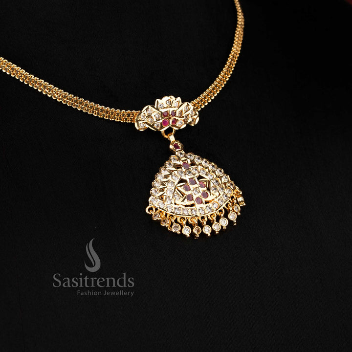Heritage white ruby impon micro gold plated star petal pendant addigai necklace crafted for temple ceremonies and traditional wedding attire - Sasitrends