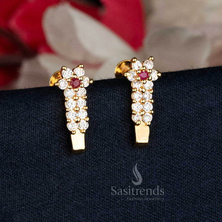 Opulent White-Ruby Micro Gold Plated Floral AD Stone Earrings with exquisite gem arrangements that highlight royal beauty, ideal for grand weddings and traditional celebrations — Sasitrends
