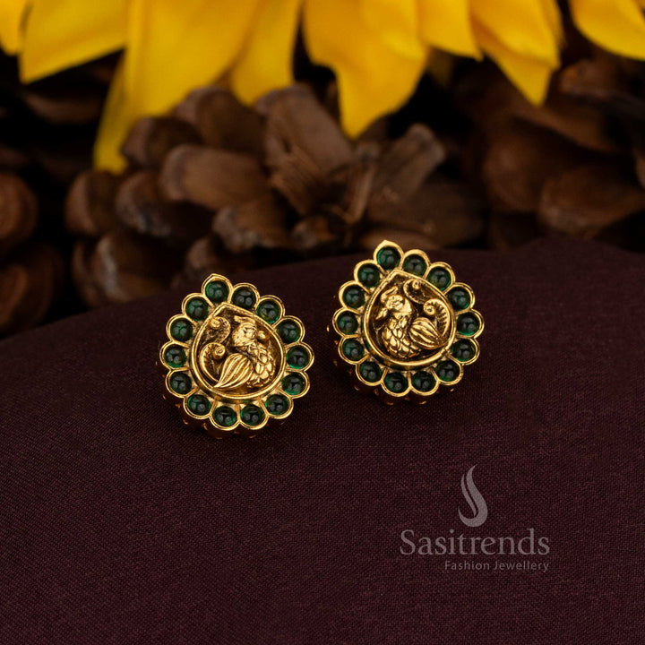 Elegant Matte Gold Plated AD Peacock Stud Earrings for Festivals and Celebrations