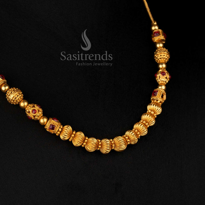 Pristine Temple Matte Gold Plated Traditional Ball Chain Necklace Embodying Cultural Heritage and Pure Festive Jewellery Elegance – Sasitrends